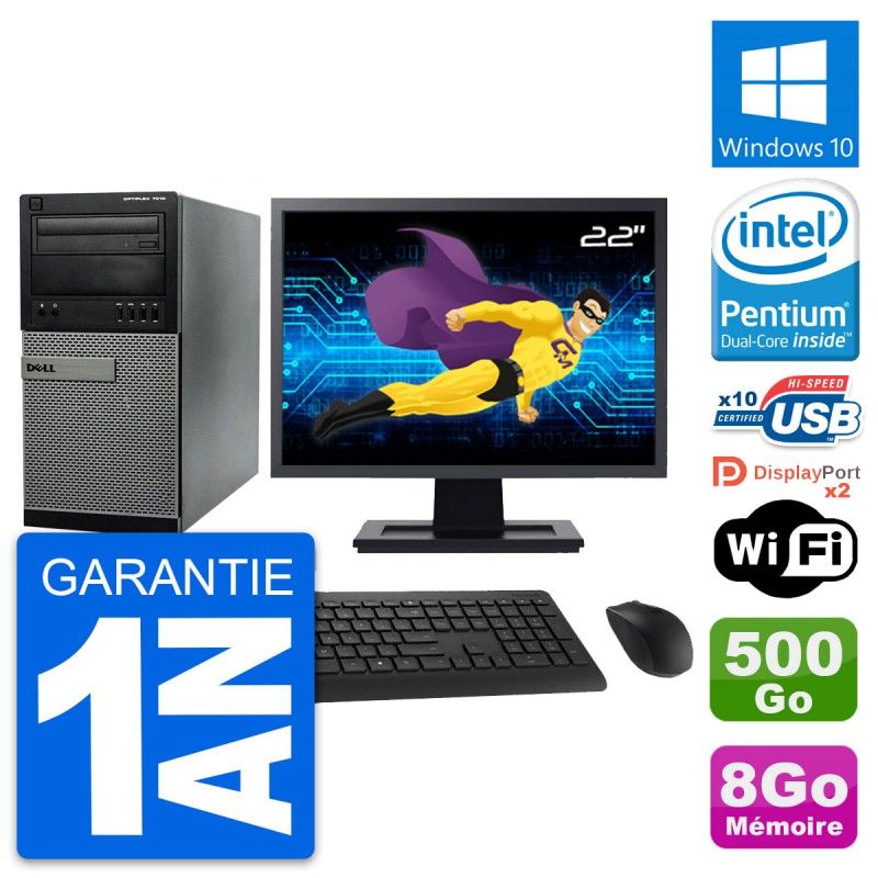 Dell Optiplex 7010 Desktop PC - 22" Screen, Intel Pentium G2020, 8GB RAM, 500GB HDD, Windows 10, WiFi