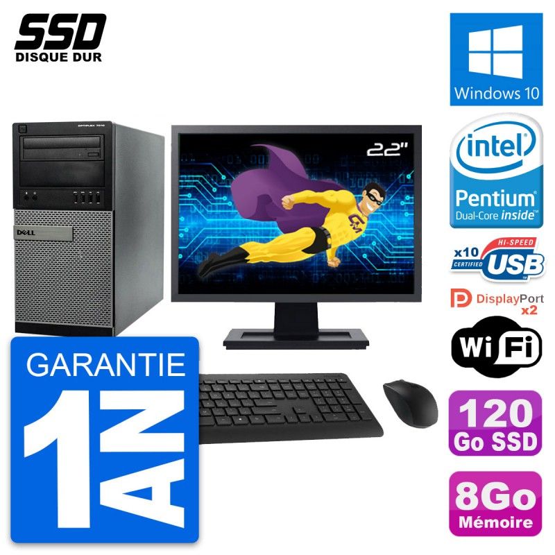 Dell Optiplex 7010 Desktop PC - 22" Screen, Pentium G2020, 8GB RAM, 120GB SSD, Windows 10, WiFi