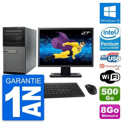 Dell Optiplex 7010 Desktop Computer - 27" Screen, Intel Pentium G2020, 8GB RAM, 500GB HDD, Windows 10, WiFi