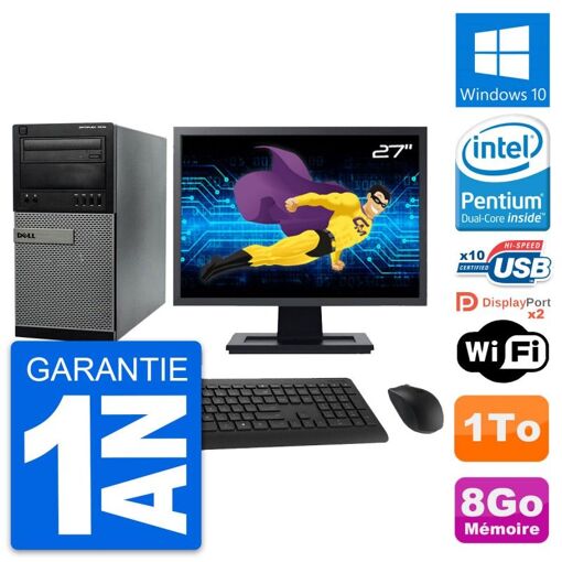 Dell Optiplex 7010 Desktop PC - 27" Screen, Intel Pentium G2020, 8GB RAM, 1TB HDD, Windows 10, WiFi