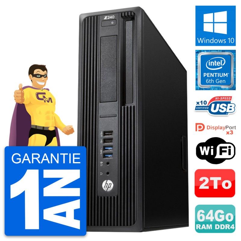 HP WorkStation Z240 SFF Computer - Intel G4400, 64GB RAM, 2TB Hard Drive, Windows 10, WiFi