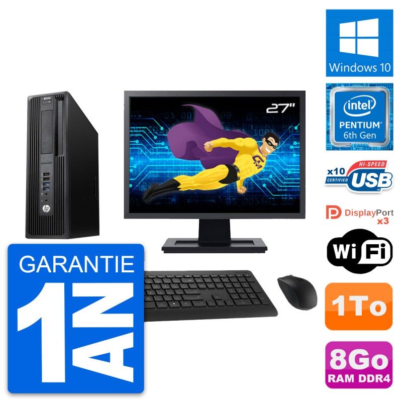 HP WorkStation Z240 SFF Desktop Computer - 8GB RAM, 1TB HDD, 27" Display, Windows 10, WiFi
