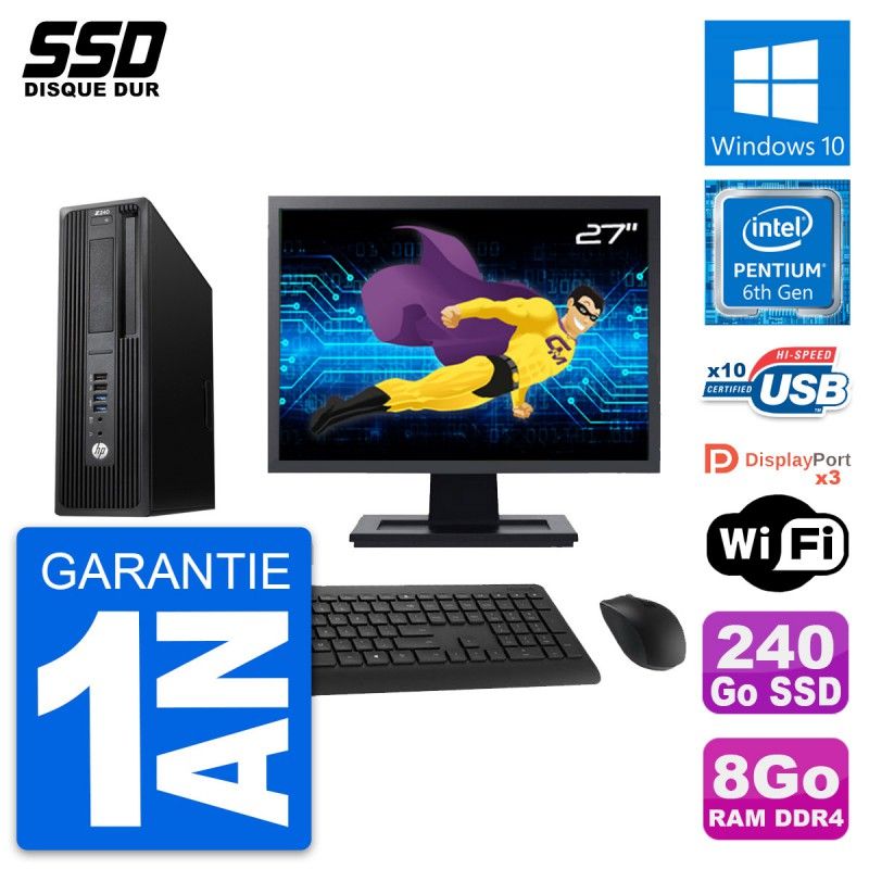 HP WorkStation Z240 SFF Computer - 27" Screen, Intel Pentium G4400, 8GB RAM, 240GB SSD, Windows 10, WiFi