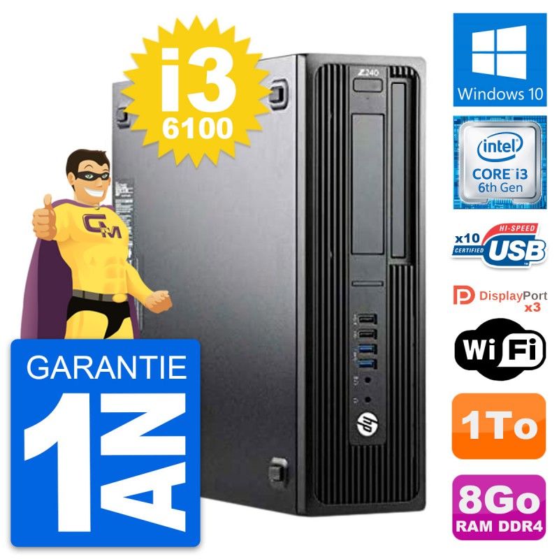 HP WorkStation Z240 SFF - Intel Core i3-6100, 8GB RAM, 1TB HDD, Windows 10, WiFi