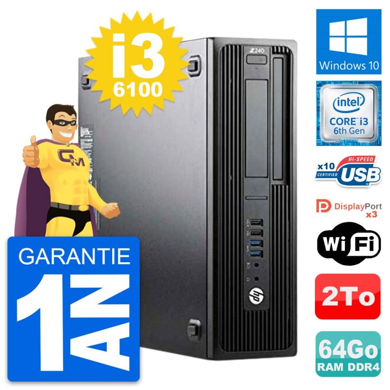 HP WorkStation Z240 SFF - Intel i3-6100, 64GB RAM, 2TB HDD, Windows 10, WiFi