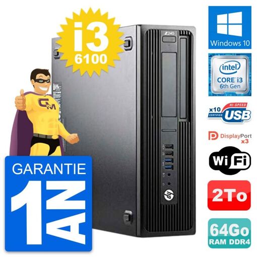 HP WorkStation Z240 SFF - Intel i3-6100, 64GB RAM, 2TB HDD, Windows 10, WiFi