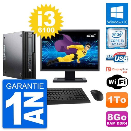 HP WorkStation Z240 SFF Computer - 22" Screen, i3-6100, 8GB RAM, 1TB HDD, Windows 10, Wifi