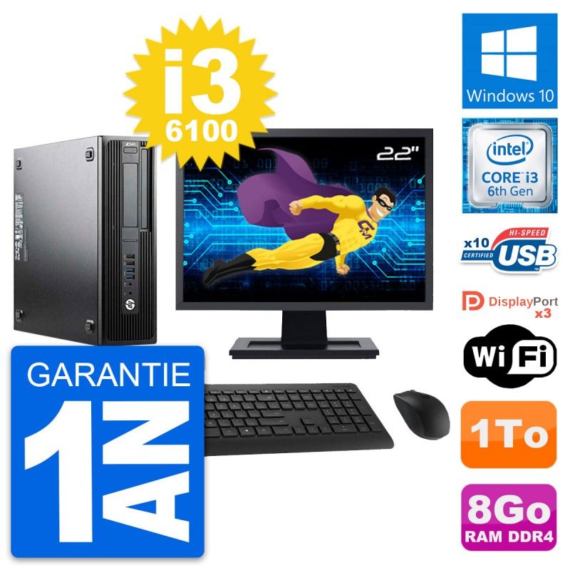 HP WorkStation Z240 SFF Computer - 22" Screen, i3-6100, 8GB RAM, 1TB HDD, Windows 10, Wifi