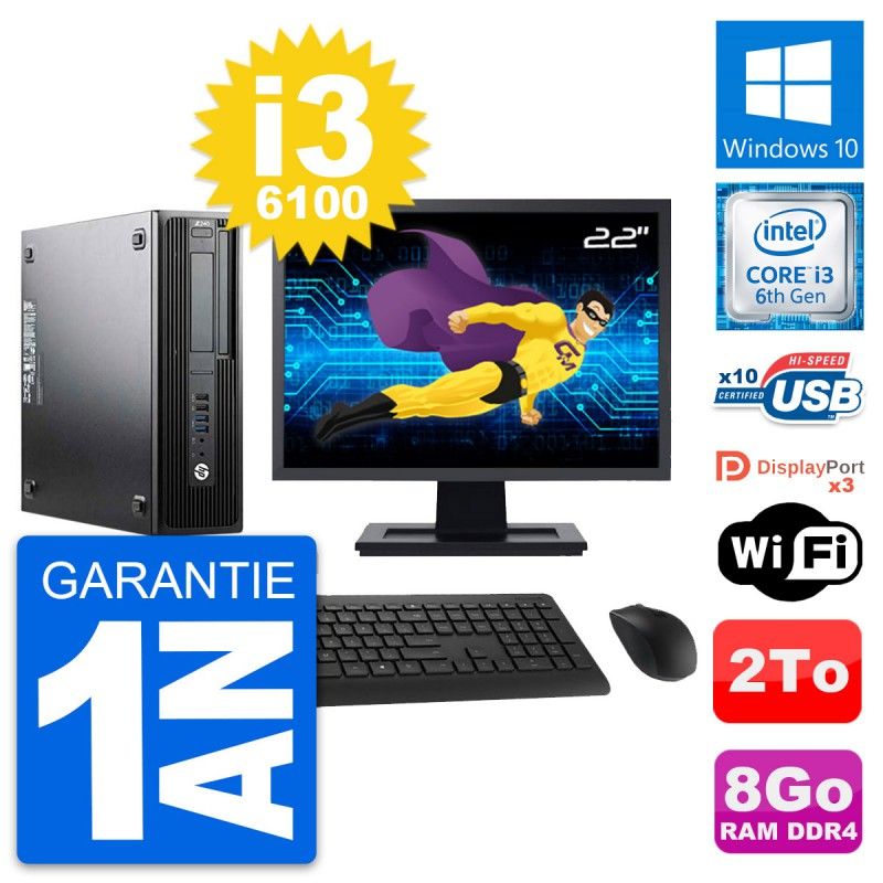 HP WorkStation Z240 SFF Computer - 22" Screen, i3-6100, 8GB RAM, 2TB HDD, Windows 10, WiFi