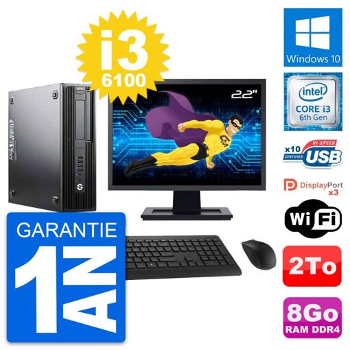 Computadora de escritorio HP WorkStation Z240 SFF - Pantalla de 22', i3-6100, 8 GB RAM, 2 TB HDD, Windows 10, WiFi