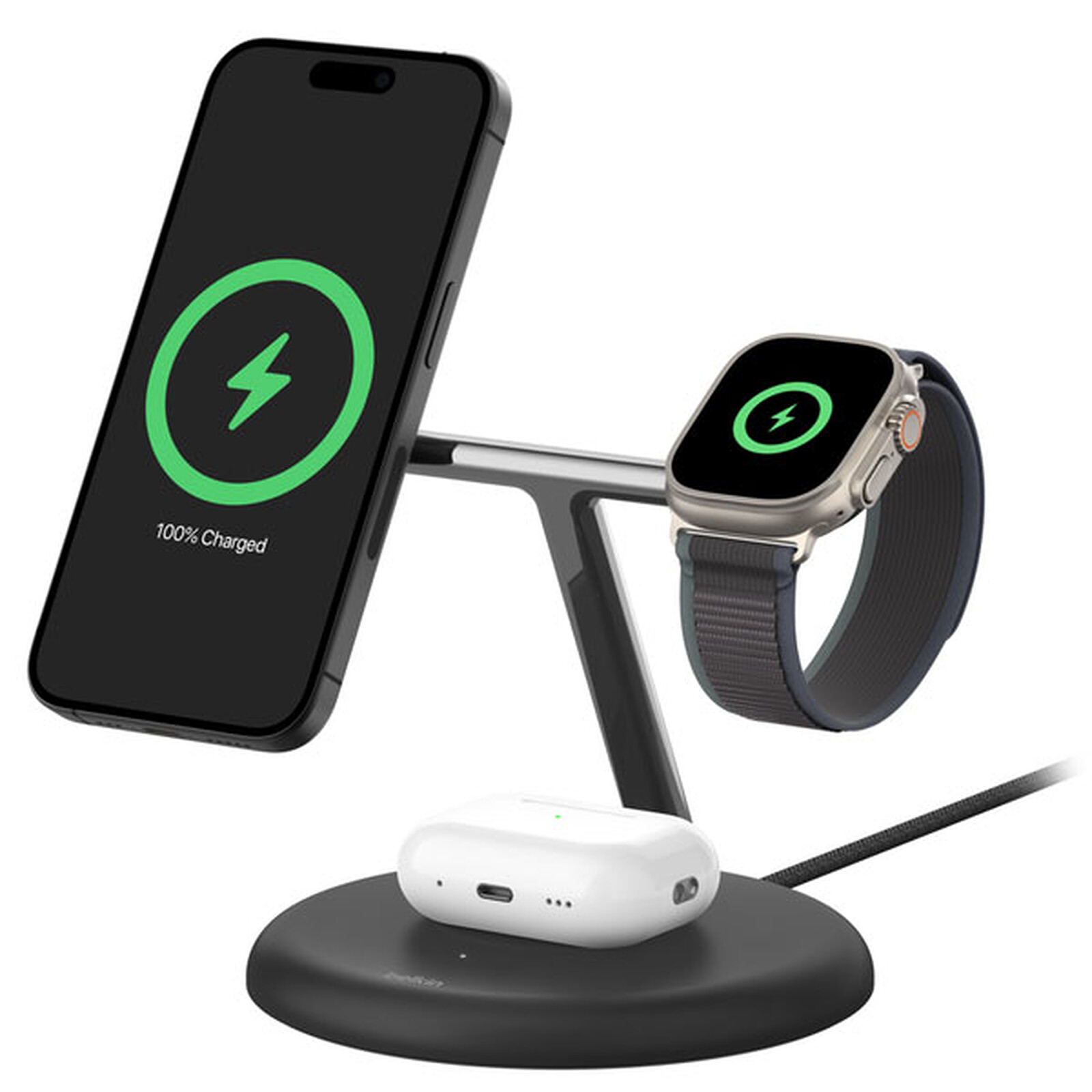 Belkin Qi2 15W Magsafe Charger for iPhone, Airpods and AppleWatch 3-in-1 (Black)