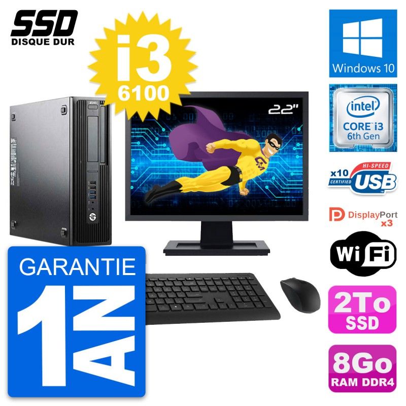 HP WorkStation Z240 SFF Computer - 22" Screen, i3-6100, 8GB RAM, 2TB SSD, Windows 10, WiFi
