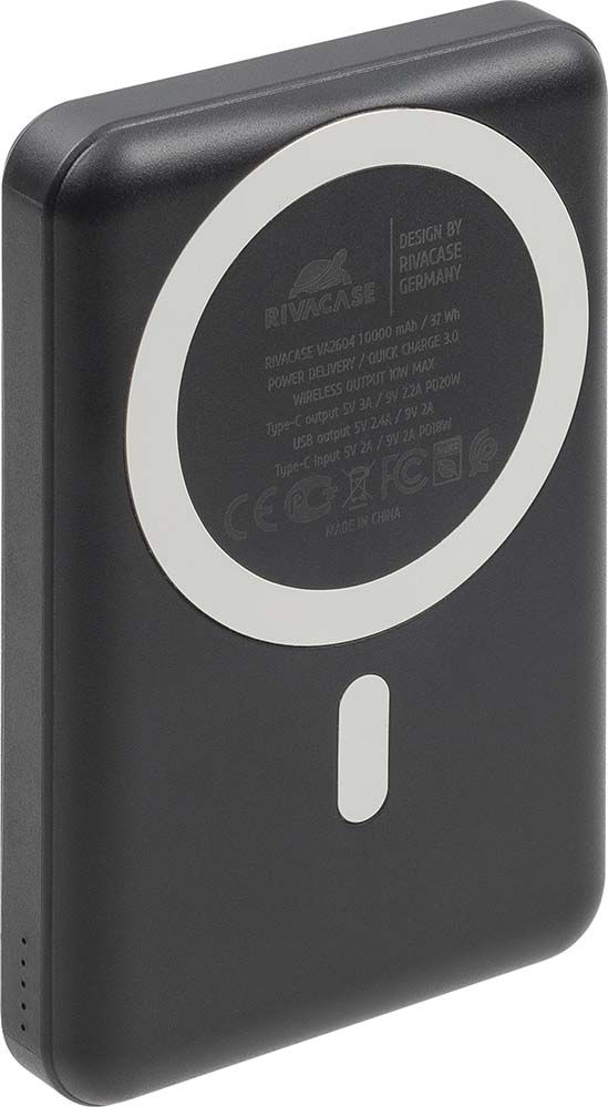 Rivacase 10,000mAh Inductive Fast Charge/PD 15W Power Bank - Black