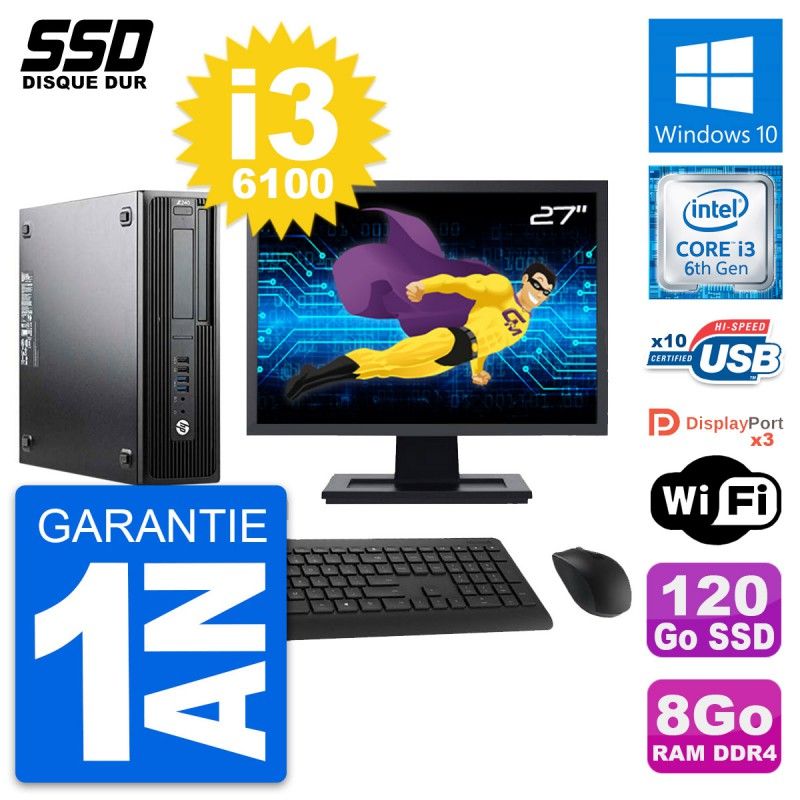 HP WorkStation Z240 SFF Computer - 27" Screen, i3-6100, 8GB RAM, 120GB SSD, Windows 10, Wifi