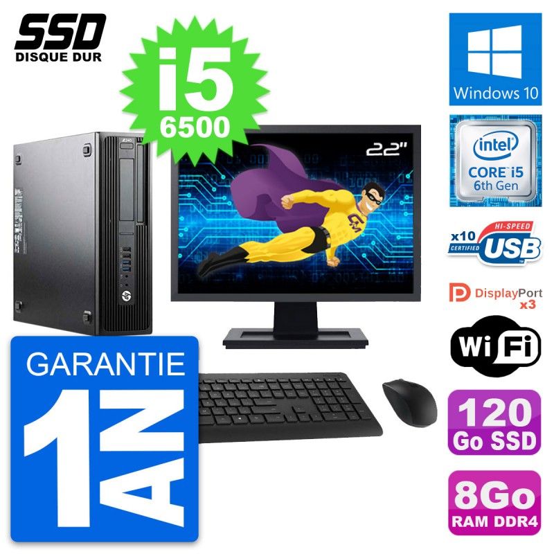 HP WorkStation Z240 SFF Computer - 22" Screen, i5-6500, 8GB RAM, 120GB SSD, Windows 10, WiFi