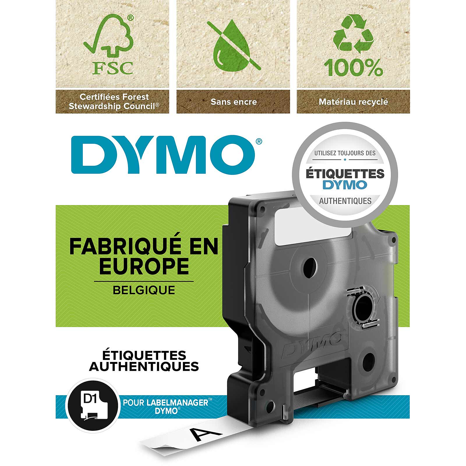 DYMO D1 Standard Tape - black/white 12 mm - 7 m