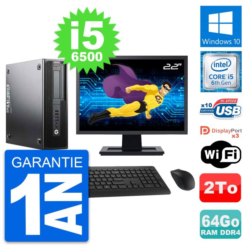 HP Z240 SFF Desktop Computer - 22" Screen, Intel Core i5-6500, 64GB RAM, 2TB Storage, Windows 10, WiFi