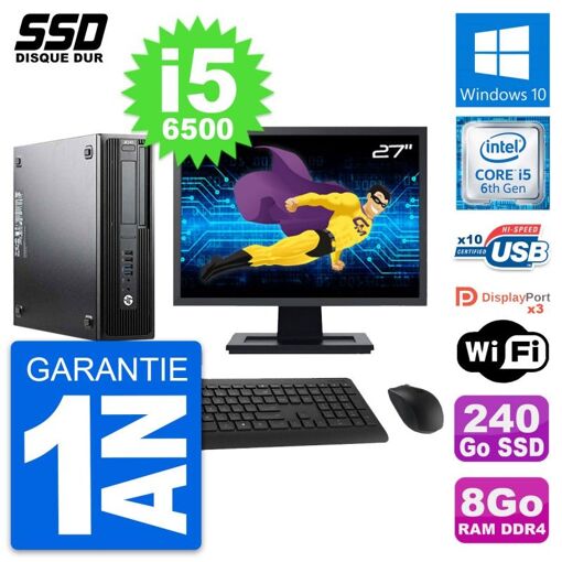 HP WorkStation Z240 SFF Computer - 27" Screen, i5-6500, 8GB RAM, 240GB SSD, Windows 10, Wifi