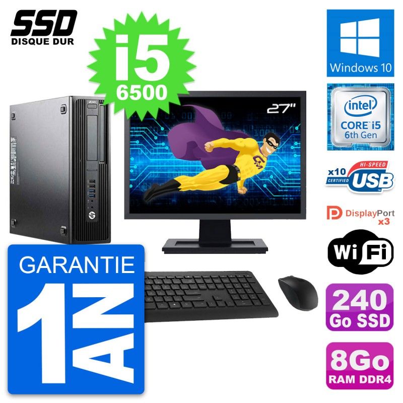 HP WorkStation Z240 SFF Computer - 27" Screen, i5-6500, 8GB RAM, 240GB SSD, Windows 10, Wifi