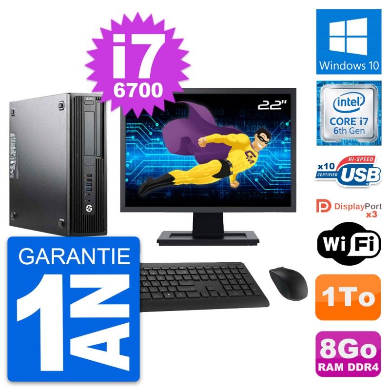 HP WorkStation Z240 SFF Computer - 22" Screen, i7-6700, 8GB RAM, 1TB HDD, Windows 10, WiFi