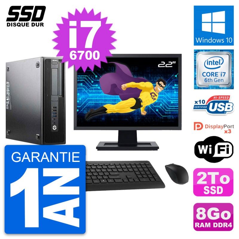 HP Z240 SFF Workstation Computer | 22" Screen | i7-6700 CPU | 8GB RAM | 2TB SSD | Windows 10