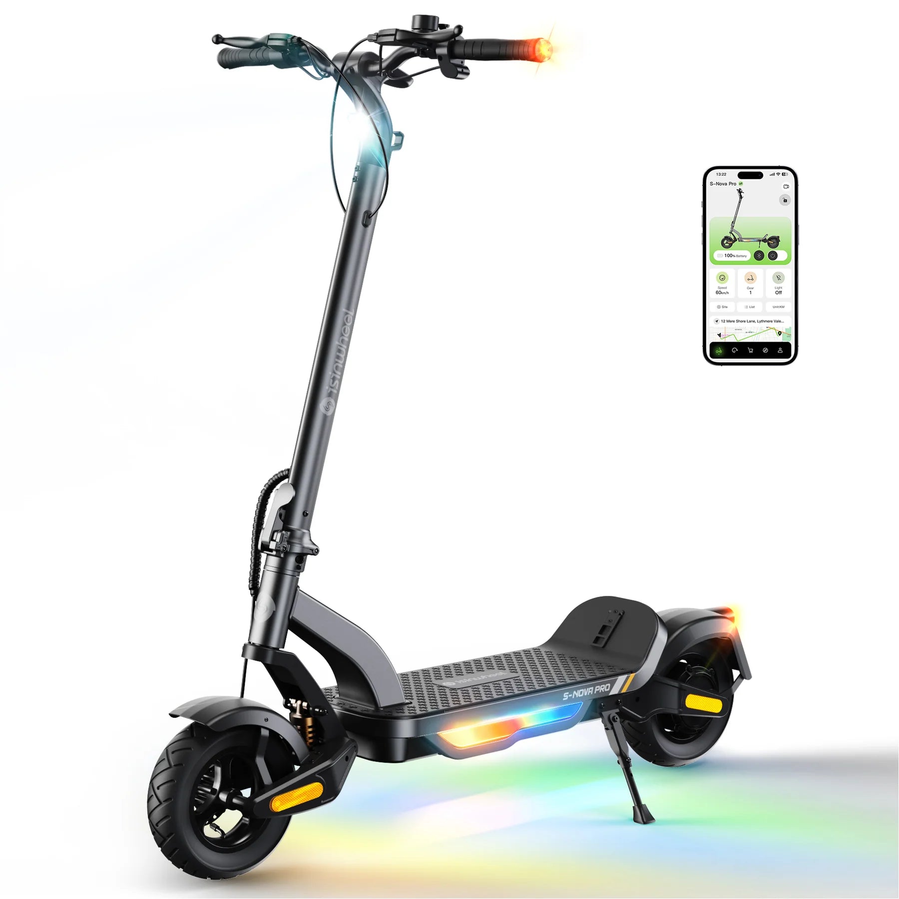 iSinWheel S-Nova Pro 1000W Off-Road Electric Scooter - Black [60KM]
