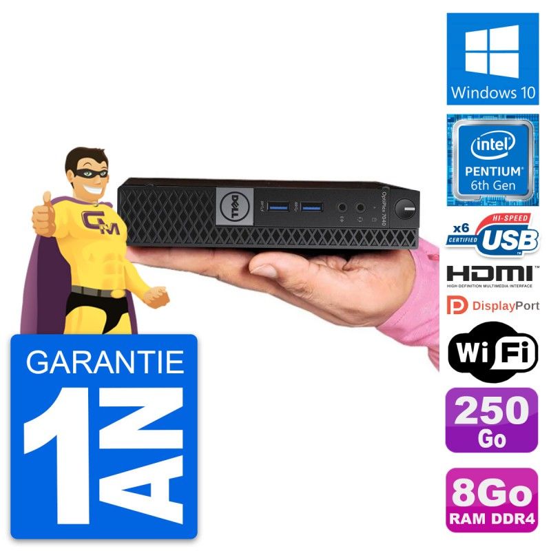 Dell Mini PC 7040 - Intel G4400T, 8GB RAM, 250GB SSD, HDMI, WiFi, Windows 10