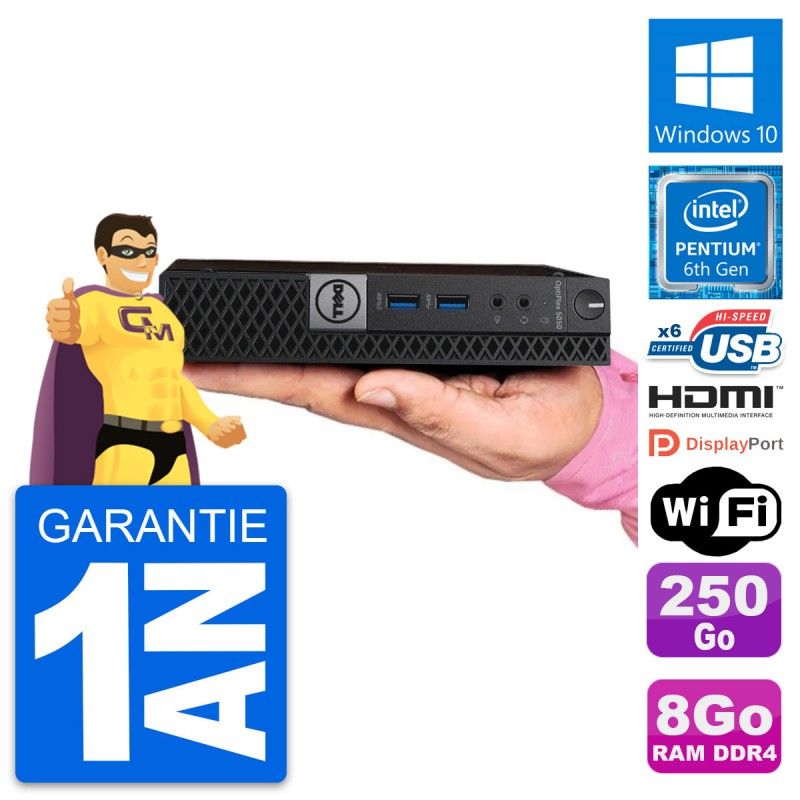 Dell Mini PC 5050 - Intel G4400T, 8GB RAM, 250GB HDD, HDMI, Windows 10, WiFi