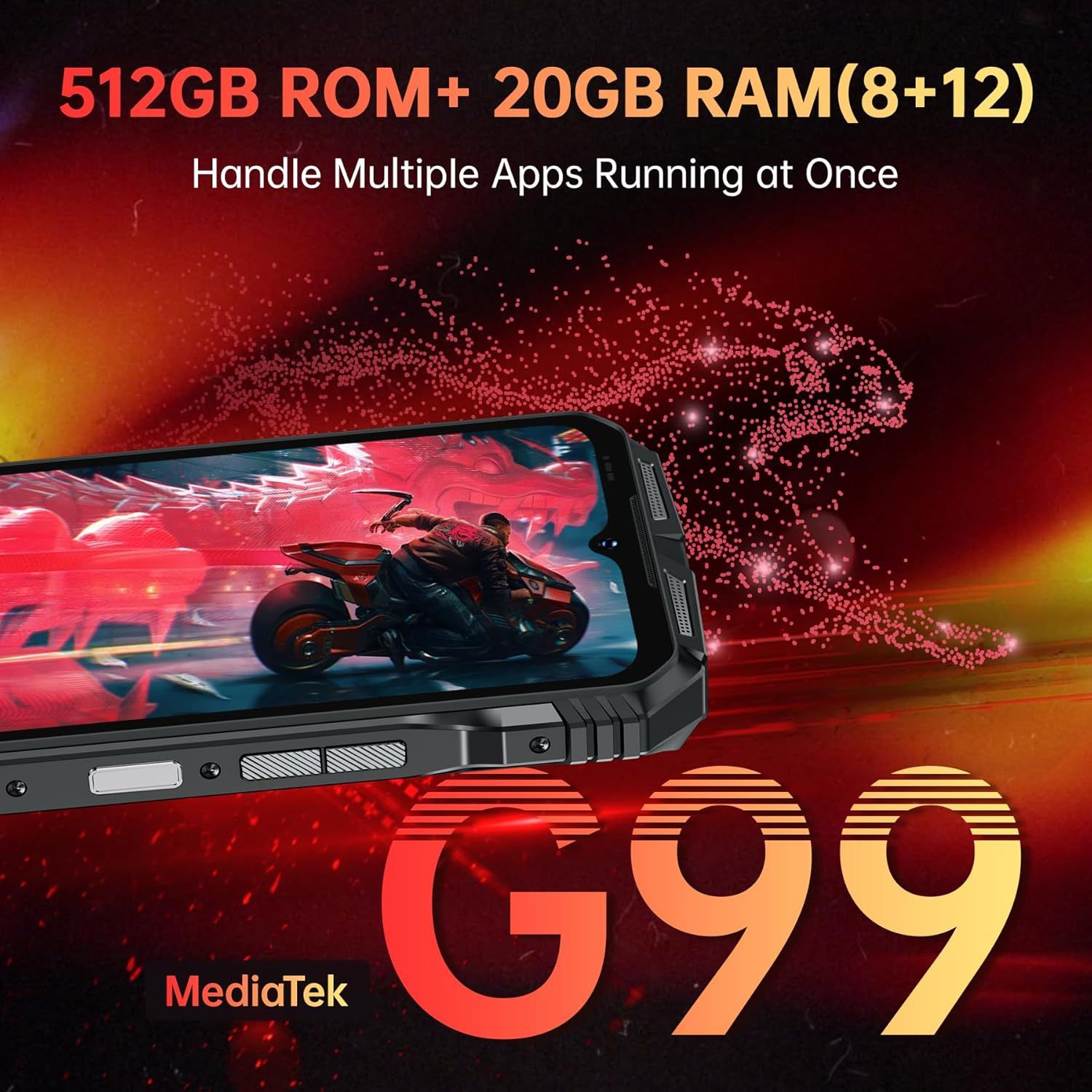 Doogee S118 2024 20GB + 512GB Smartphone - Incasable Helio G99 Android 14, 10800mAh/33W, 120Hz 6.58" FHD+, 50MP+12MP Night Vision, Antichoc, IP68/IP69K/4G Dual SIM/NFC - Rouge