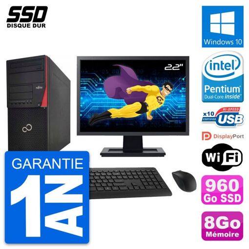 Torre PC Fujitsu P920 - Procesador Intel G3220, 8 GB de RAM, 960 GB SSD, Windows 10, WiFi