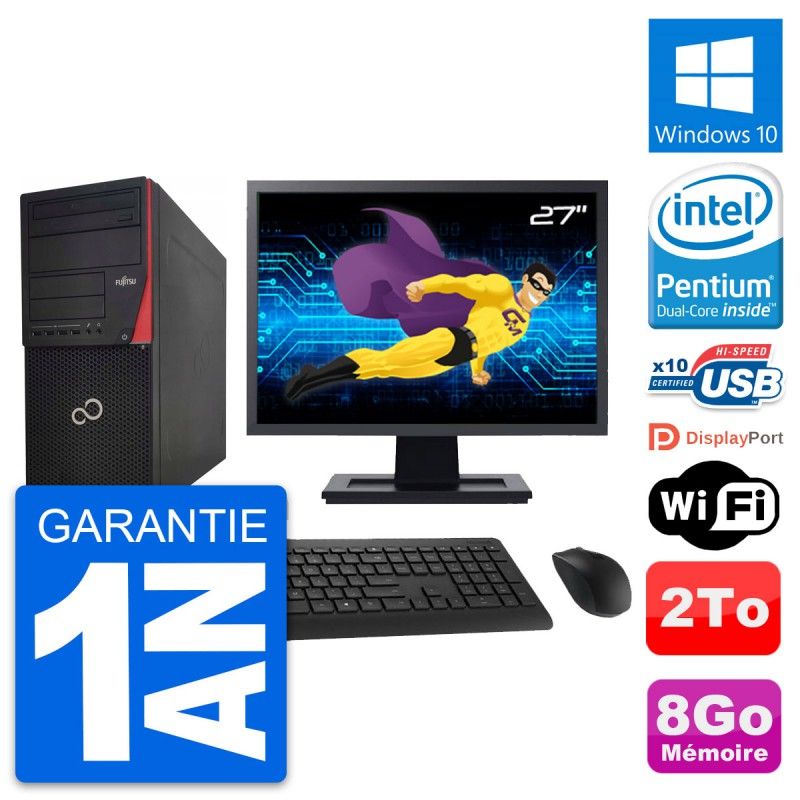 Fujitsu P920 27-inch PC Tower - Intel G3220, 8GB RAM, 2TB HDD, Windows 10, WiFi