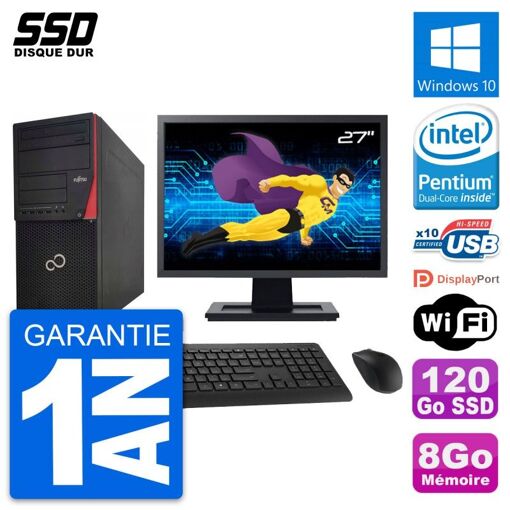 Torre Fujitsu P920 - Pantalla de 27'', Intel Pentium G3220, 8GB RAM, 120GB SSD, Windows 10, Wifi