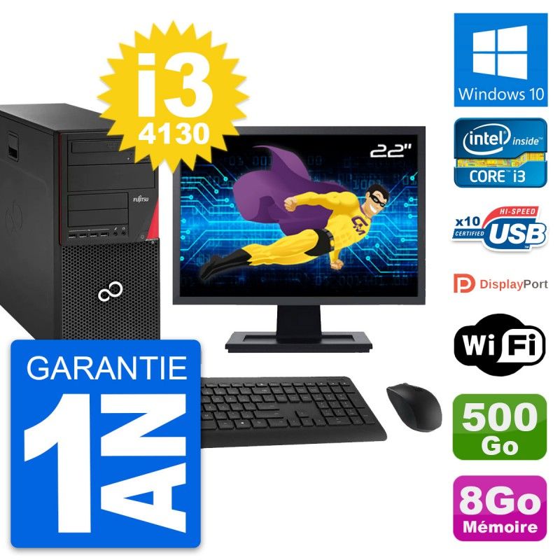 Fujitsu P920 22-Inch PC Tower - Core i3-4130, 8GB RAM, 500GB HDD, Windows 10, WiFi