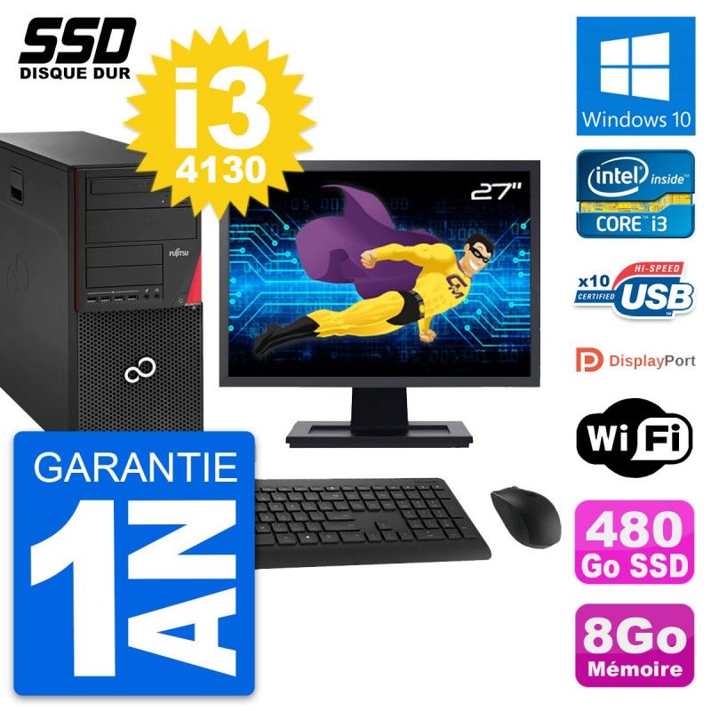 Fujitsu P920 27-Inch PC Tower - Intel i3-4130, 8GB RAM, 480GB SSD, Windows 10, WiFi