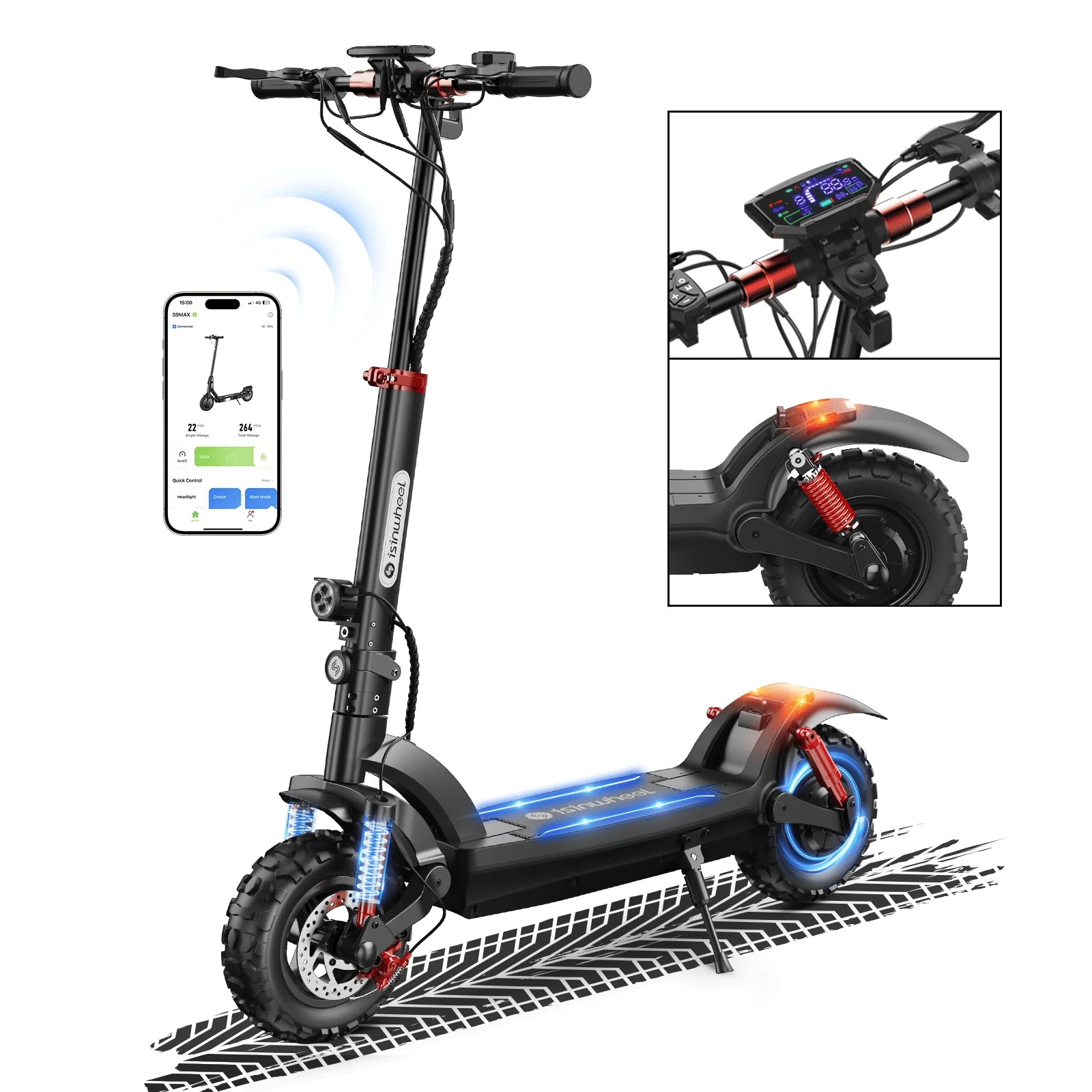 isinwheel® GT2/GT1 Trottinette électrique tout terrain 1200W pour adultes et adolescents - GT2 1200W 60KM €538.99