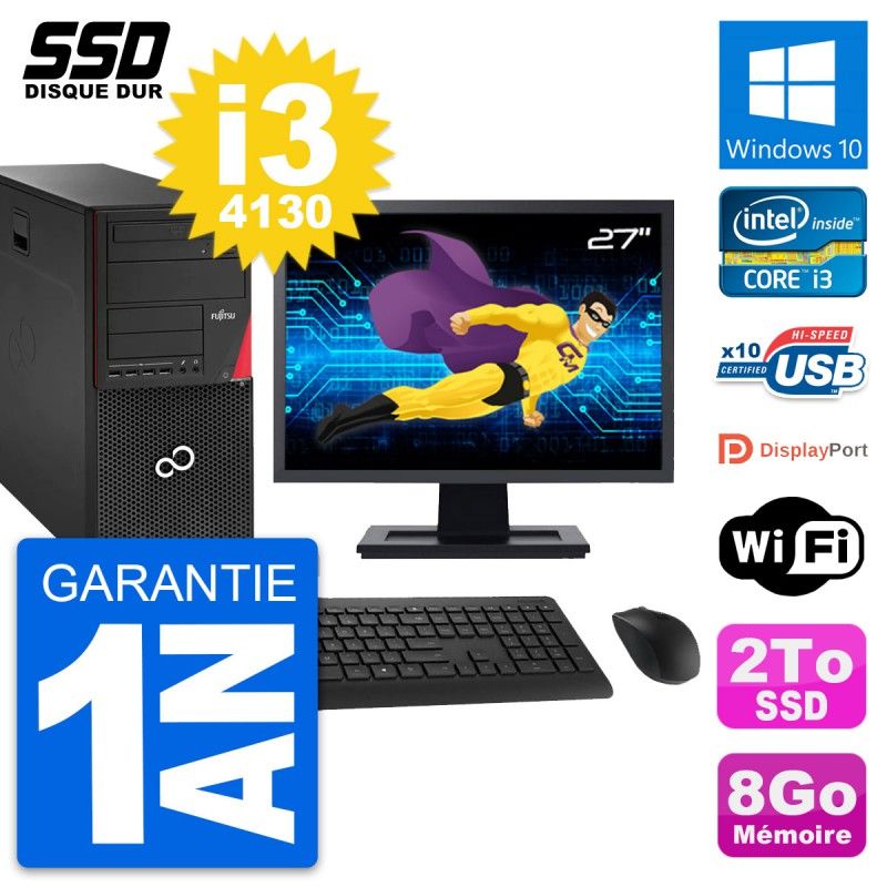 Fujitsu P920 27-Inch PC Tower - Intel i3-4130, 8GB RAM, 2TB SSD, Windows 10, WiFi
