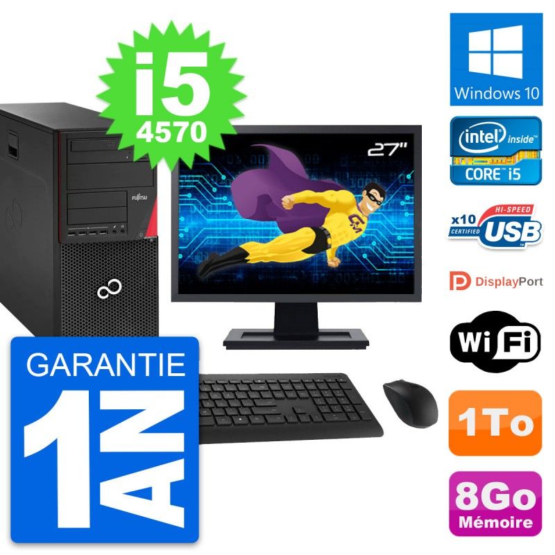 Fujitsu P920 Tower PC - 27" Screen, Intel i5-4570, 8GB RAM, 1TB HDD, Windows 10, Wifi