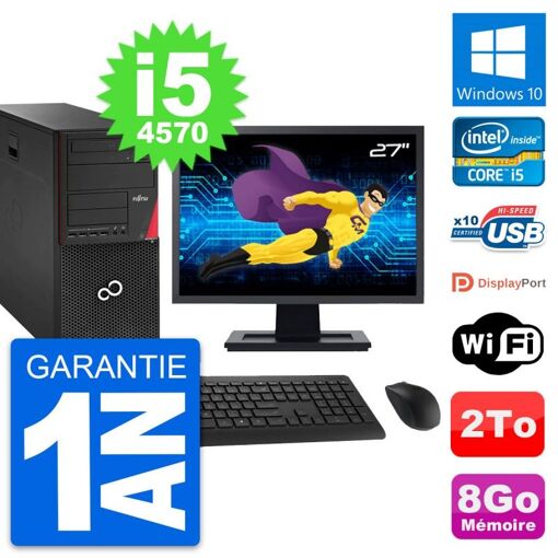 Tour PC Fujitsu P920 - Écran 27', Intel i5-4570, 8 Go de RAM, 2 To HDD, Windows 10, WiFi
