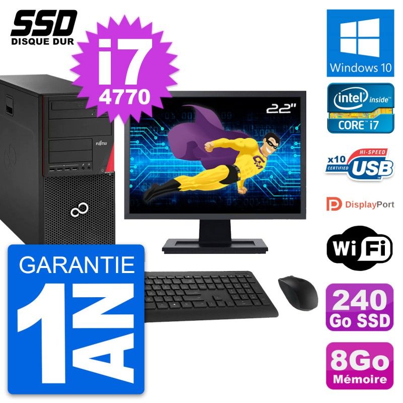 Fujitsu P920 22-Inch PC Tower - Intel i7-4770, 8GB RAM, 240GB SSD, Windows 10, WiFi