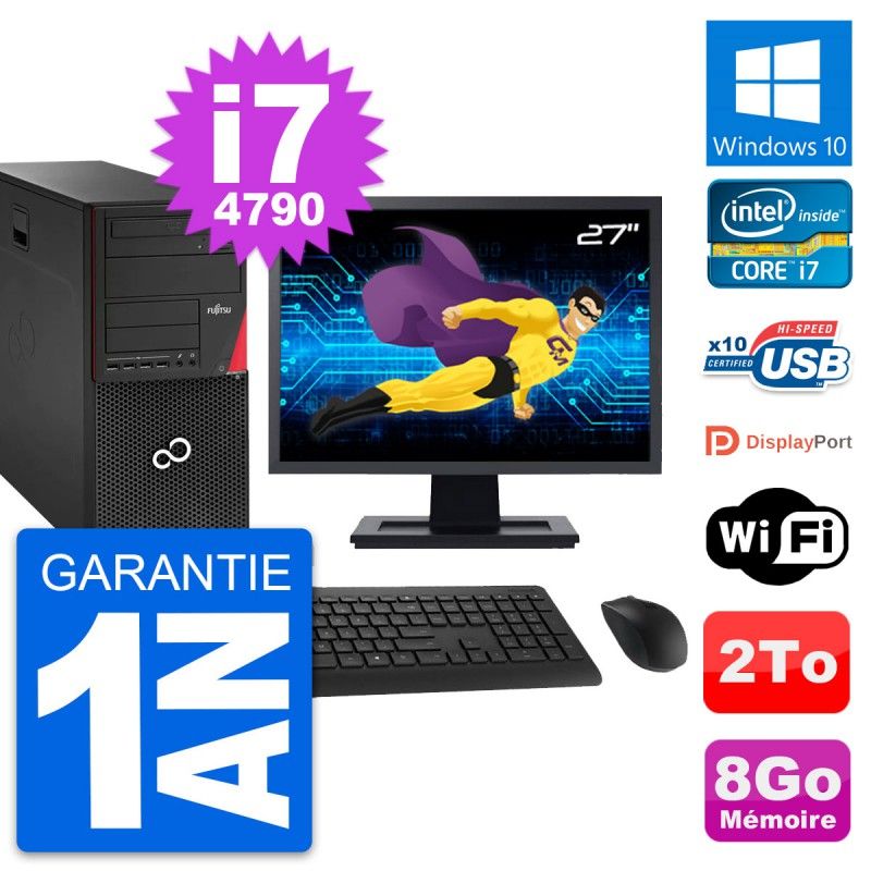 Fujitsu P920 Tower PC - 27" Screen, Intel i7-4790, 8GB RAM, 2TB Storage, Windows 10, WiFi