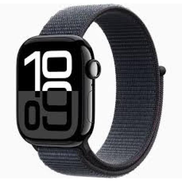 Apple Watch Series 10 (GPS) - 42 mm - Caja de Aluminio Negro Jet - Banda Deportiva de Fluoroelastómero - Negra - Talla de Banda M/L - 64 GB - Wi-Fi 4, UWB, Bluetooth - 30 g
