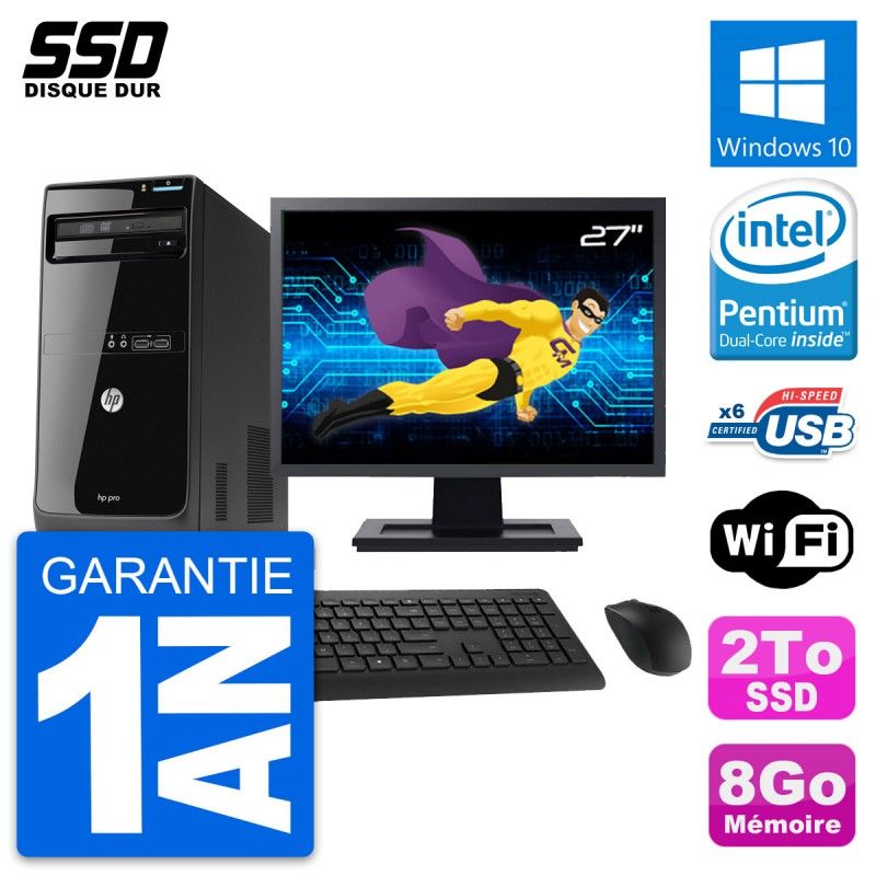 HP Pro 3400 MT Desktop PC - 27" Screen, Intel G630, 8GB RAM, 2TB SSD, Windows 10, Wifi