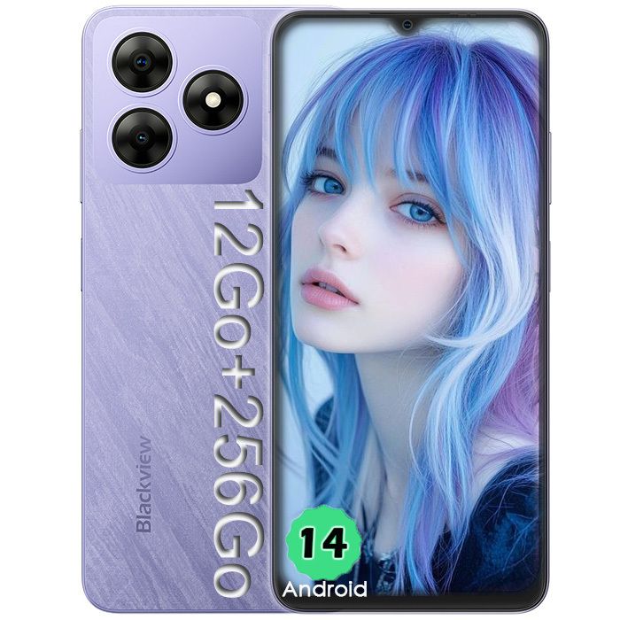 Blackview WAVE 8 - 6.56" Smartphone, 12GB RAM + 256GB ROM, 13MP+8MP Cam, 5000mAh Battery, Android 14