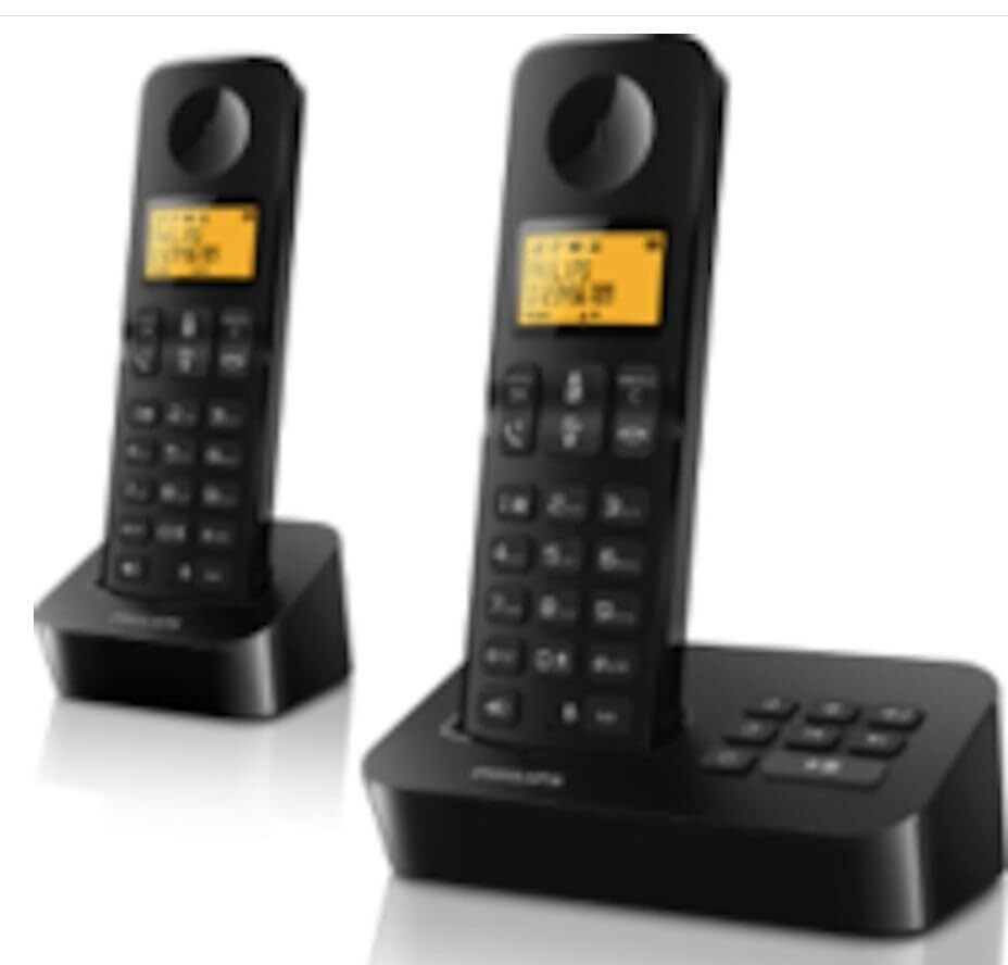 Philips D2652B/01 Dual Landline Phone with Answering Machine - 1.6-inch Display - Directory - Number Recognition - Quick Dialing - Black