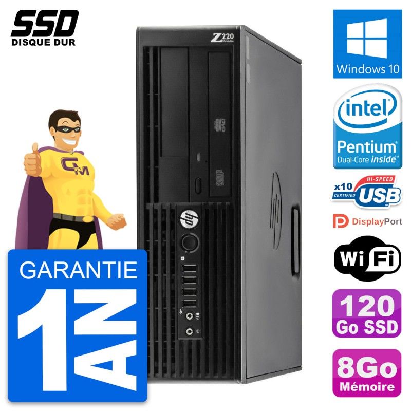 HP WorkStation Z220 SFF - Intel Pentium G2020, 8GB RAM, 120GB SSD, Windows 10, WiFi