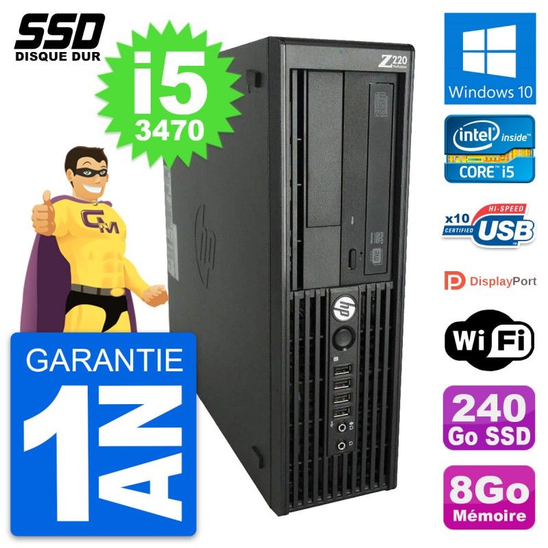 HP WorkStation Z220 SFF - Intel Core i5-3470, 8GB RAM, 240GB SSD, Windows 10, WiFi