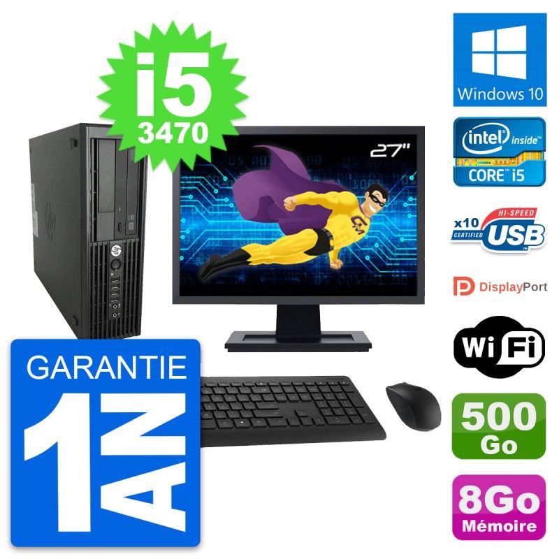 HP Z220 SFF Desktop Computer - 27" Screen, Intel i5-3470, 8GB RAM, 500GB HDD, Windows 10, WiFi