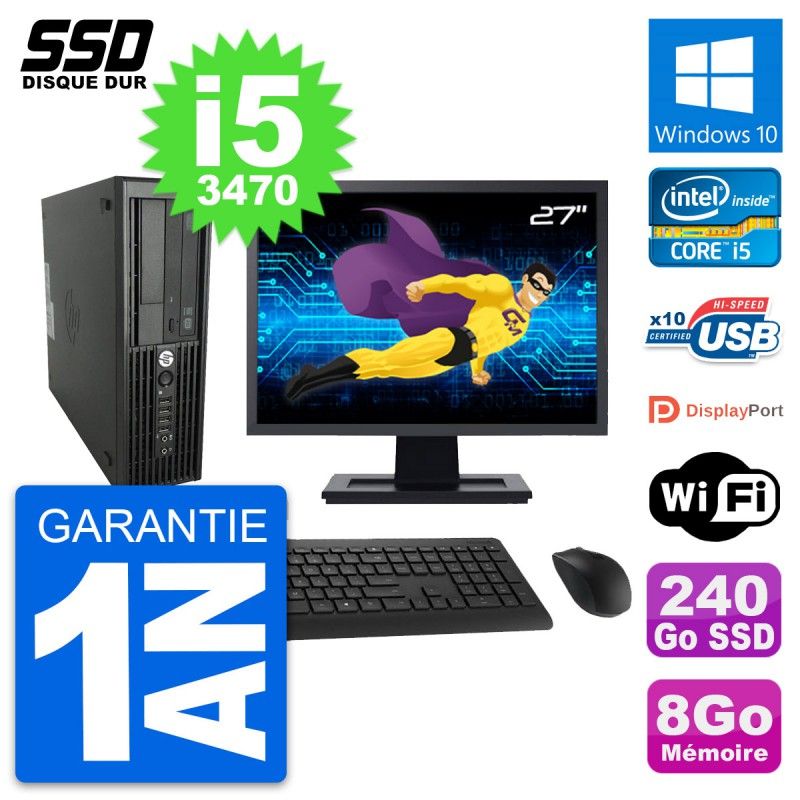 HP WorkStation Z220 SFF Computer - 27" Screen, i5-3470, 8GB RAM, 240GB SSD, Windows 10, WiFi