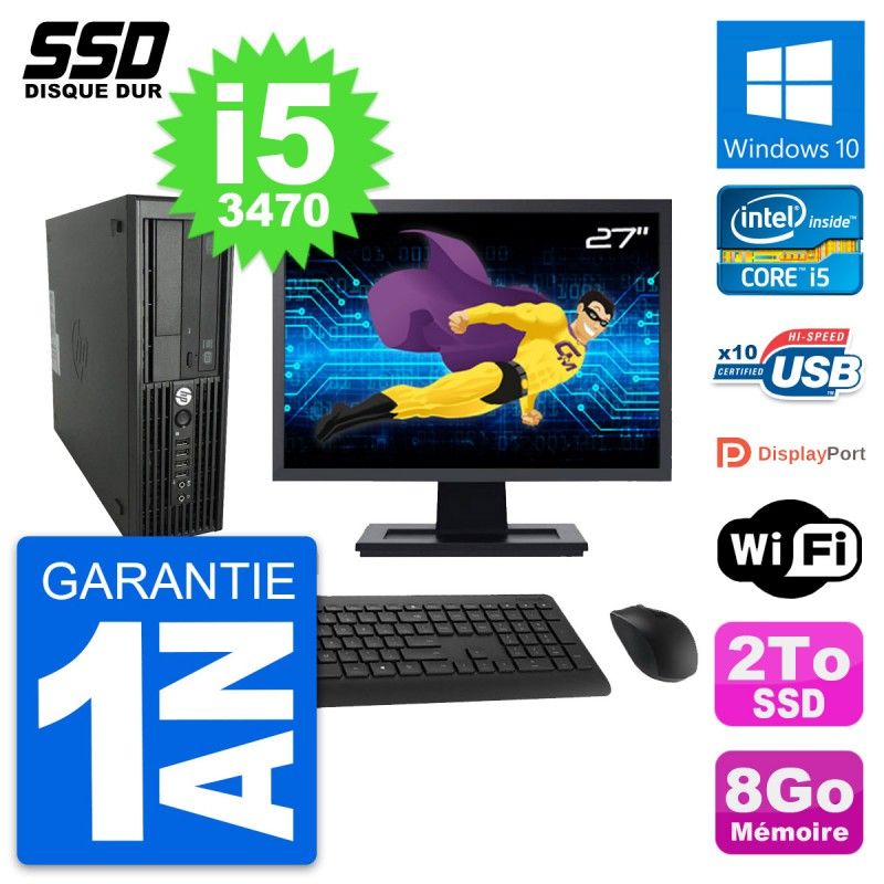 HP WorkStation Z220 SFF Computer - 27" Screen, i5-3470, 8GB RAM, 2TB SSD, Windows 10, Wifi