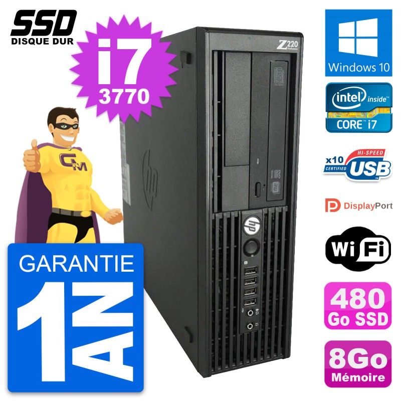 HP WorkStation Z220 SFF - Intel Core i7-3770, 8GB RAM, 480GB SSD, Windows 10, Wifi